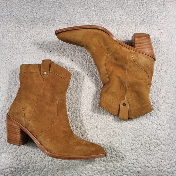 7 For All Mankind Festival Western-inspired ankle boots in cognac suede size 10 - Picture 2 of 5